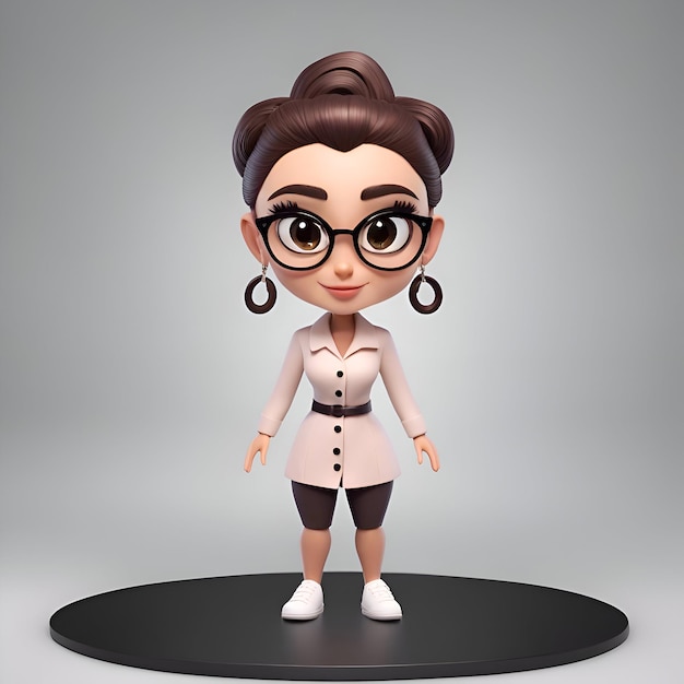 Free photo 3d render of cute cartoon girl with big eyeglasses