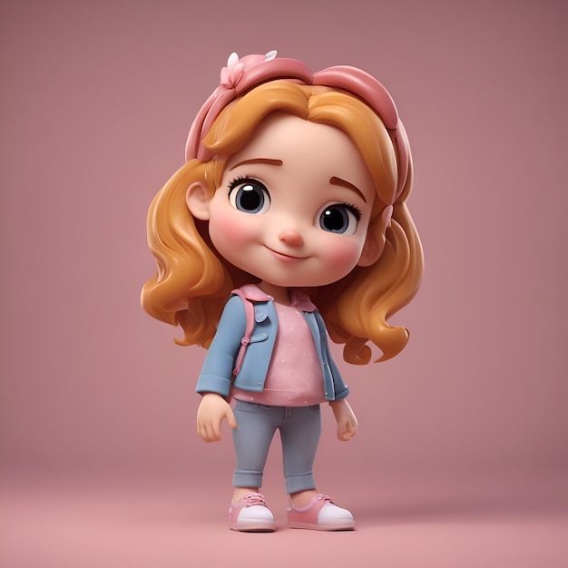 3D Render of a Cute Little Girl in Pink Clothes