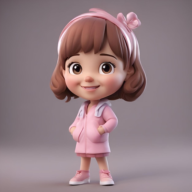 Free photo 3d render of cute little girl with pink bow on her head