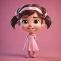 Free photo 3d render of a cute little girl with a pink dress