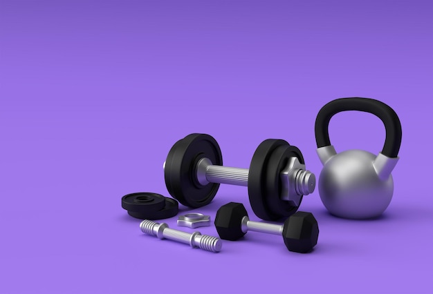 3d Render Dumbbells Set, Realistic Detailed Close Up View Isolated Sport Element of Fitness Dumbbell Design.