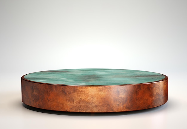 Free Photo 3d render of empty oxidised copper podium for product display on white background