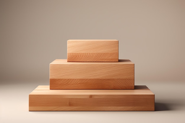 Free photo 3d render of empty stepped wood podium for product display studio background