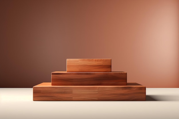 Free photo 3d render of empty stepped wooden podium for product display