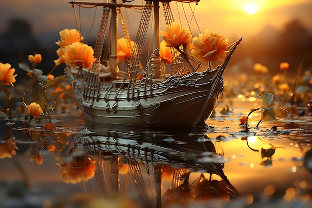 Free photo 3d render fantasy sailboat scene background