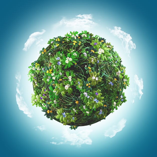 Free Photo 3d render of a globe covered in grass