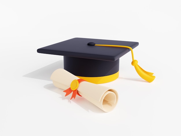 Free Photo 3d render graduation cap with diploma certificate