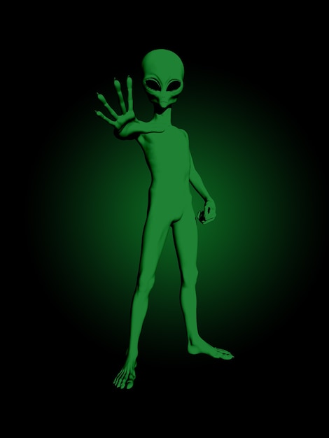 Free Photo 3d render of a green alien figure