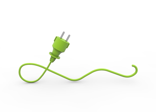 Free photo 3d render of a green electrical plug isolated on a white background- eco energy concept