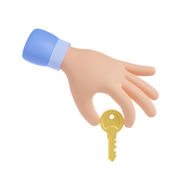 Free photo 3d render hand holding gold key buying house