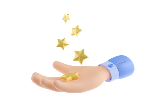 Free photo 3d render hand holding gold stars business concept