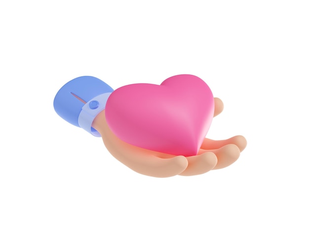 Free photo 3d render hand holding pink heart on open palm