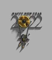 Free photo 3d render happy new year 2022 hanging astronauts space mission.