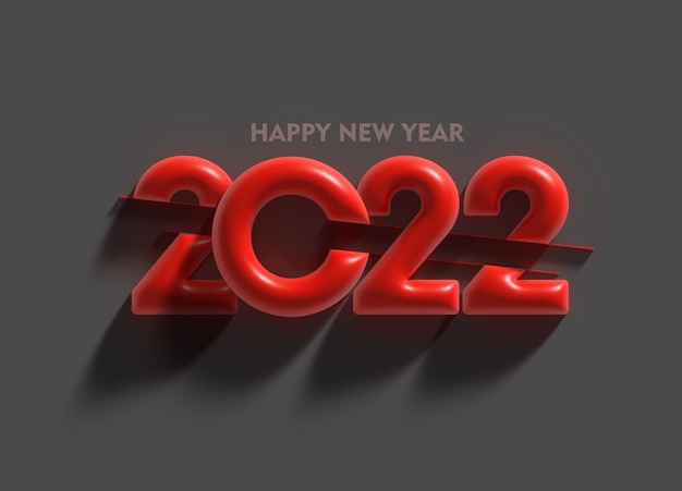 Free Photo 3d render happy new year 2022 text typography design illustration.