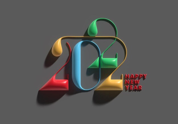 3D Render Happy New Year 2022 Text Typography Design.