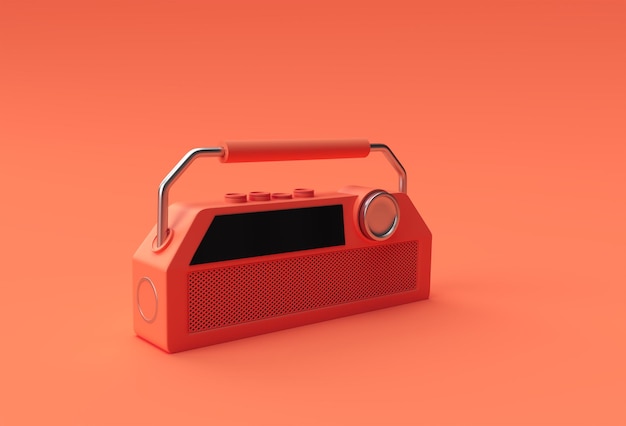 3D render illustration of the old vintage retro style radio receiver isolated on red background.