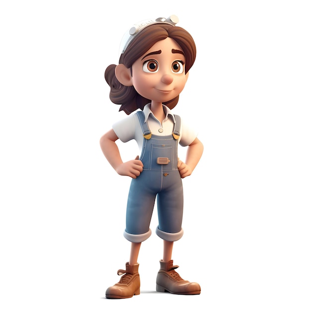 Free Photo 3d render of a little girl with a cap and overalls