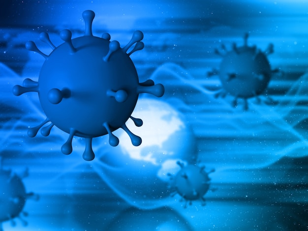 Free photo 3d render of a medical background with abstract virus cell on defocussed globe background