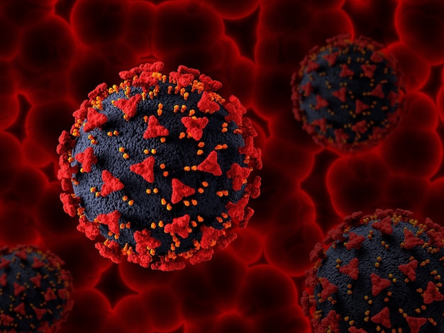 Free photo 3d render of a medical background with covid 19 virus cells