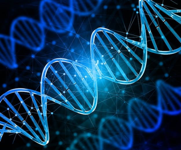 Free photo 3d render of a medical background with dna strands connecting dots