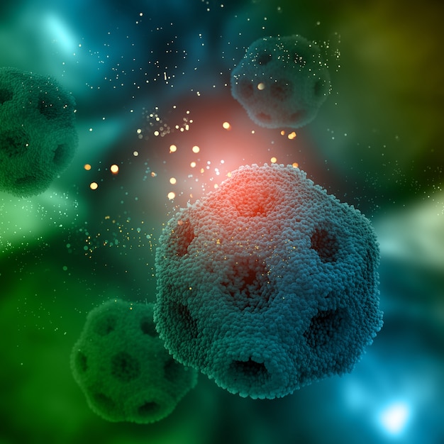 Free photo 3d render of a medical background with random virus cells