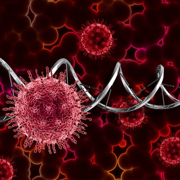 Free photo 3d render of a medical background with virus cells and dna strand