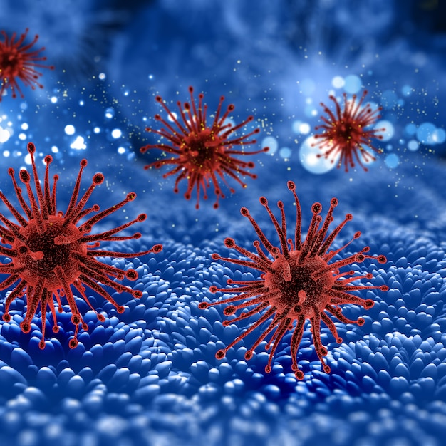 Free photo 3d render of a medical background with virus cells