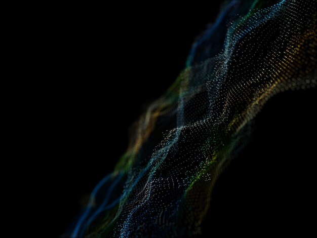 3D render of a modern particle flow background with cyber dots