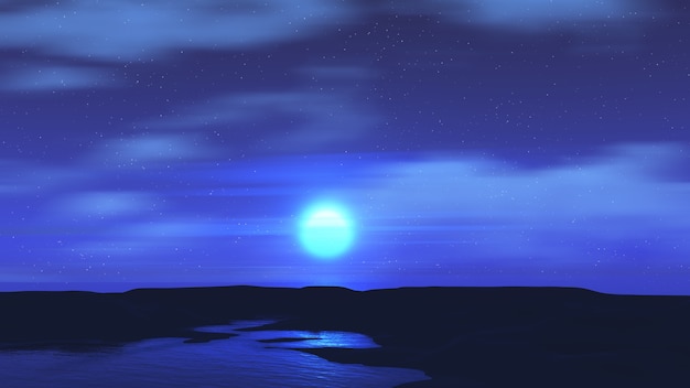 3D render of a moonlit landscape