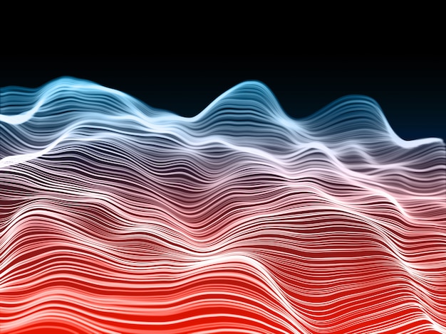 3D render of a network communications background with flowing waves