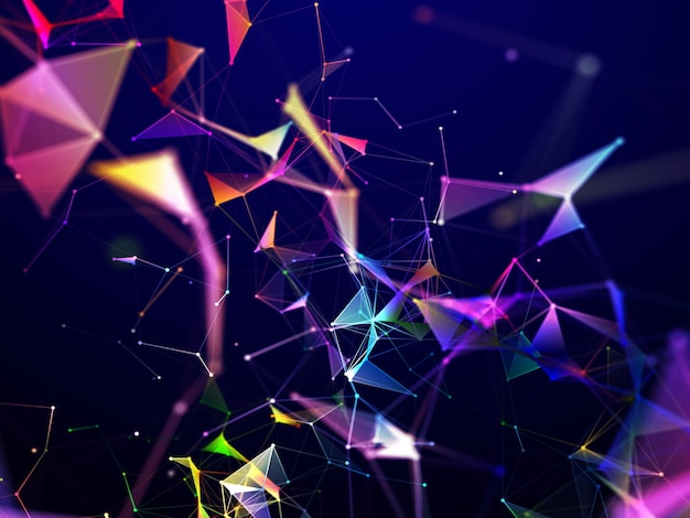 Free photo 3d render of an network communications background with rainbow coloured plexus design