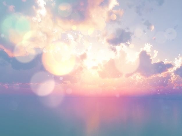 3d render of an ocean against a sunset sky with vintage effect