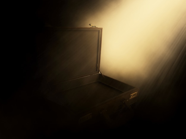 3d render of an open briefcase with rays shining into it