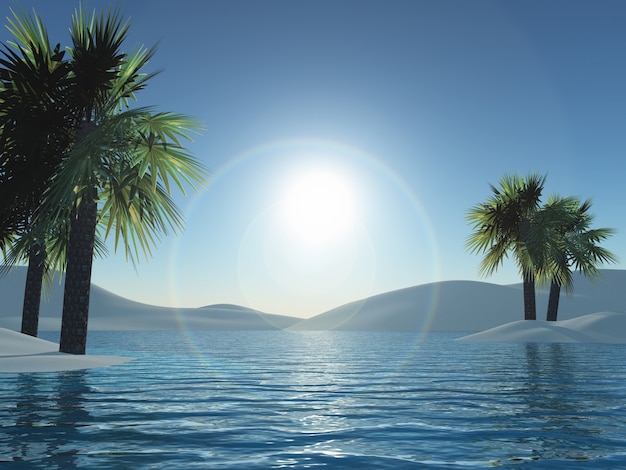 Free photo 3d render of palm tree islands and ocean