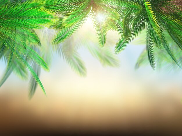 3d render of palm tree leaves against defocussed background