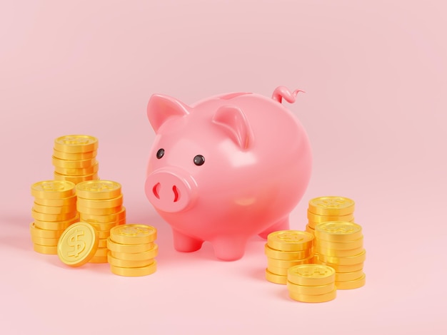 Free photo 3d render piggy bank money income saving concept