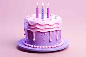 Free photo 3d render of a pink birthday cake on light background