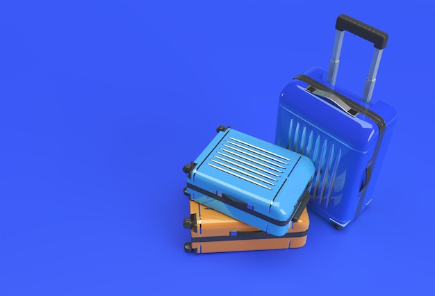 3D Render Polycarbonate Suitcase on Pastel Blue Background.