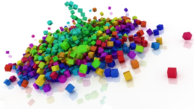 Free Photo 3d render of rainbow coloured cubes