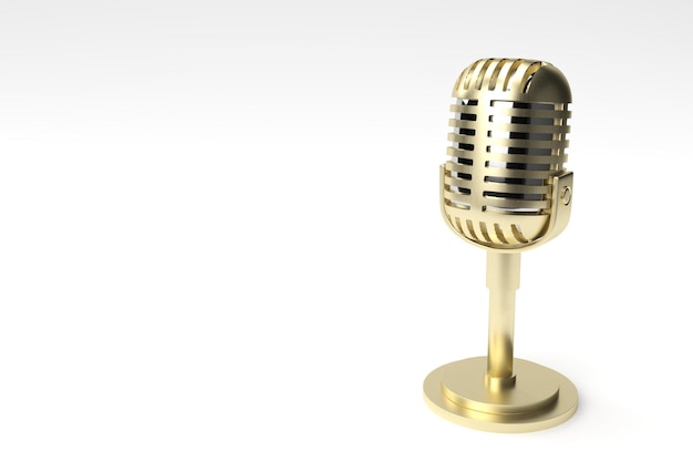 Free Photo 3d render retro microphone on short leg and stand, music award model template, karaoke, radio and recording studio sound equipment.