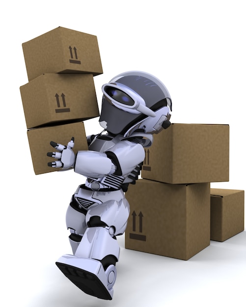 3d render of a robot carrying parcels