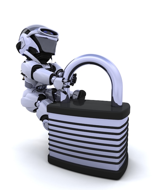 Free Photo 3d render of a robot with padlock