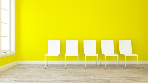 3D render of a row of chairs in an empty room