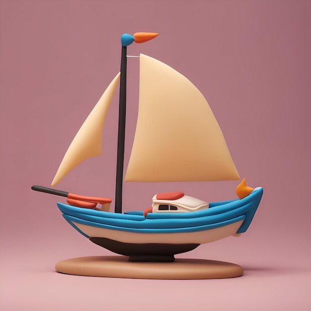 Free Photo 3d render of a sailboat isolated on a pink background