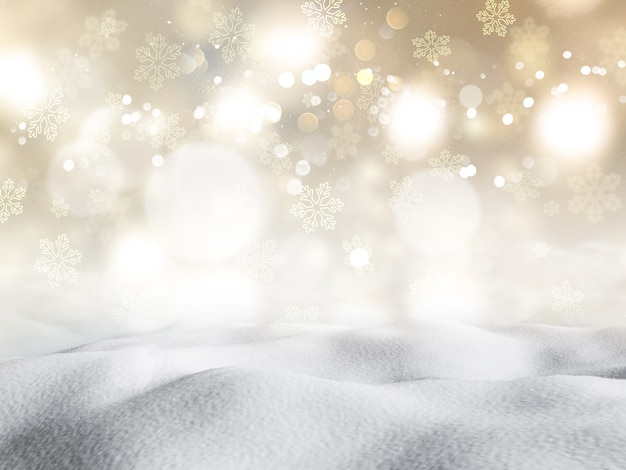 Free Photo 3d render of snow against a bokeh lights background