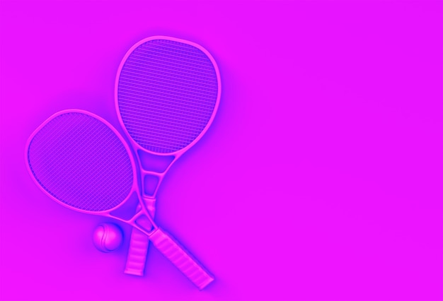 3D Render Sport equipment tennis racket with a ball on Pink Background