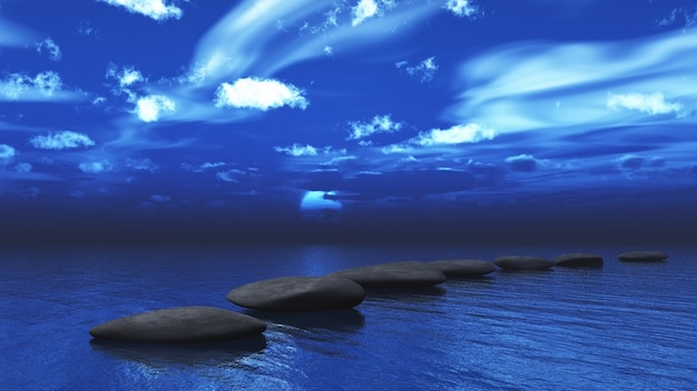 Free photo 3d render of stepping stones across an ocean