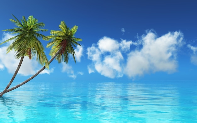 Free photo 3d render of a tropical landscape with palm trees and blue sea