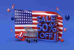 Free photo 3d render usa flag 4th of july usa independence day concept 50 sale off discount banner