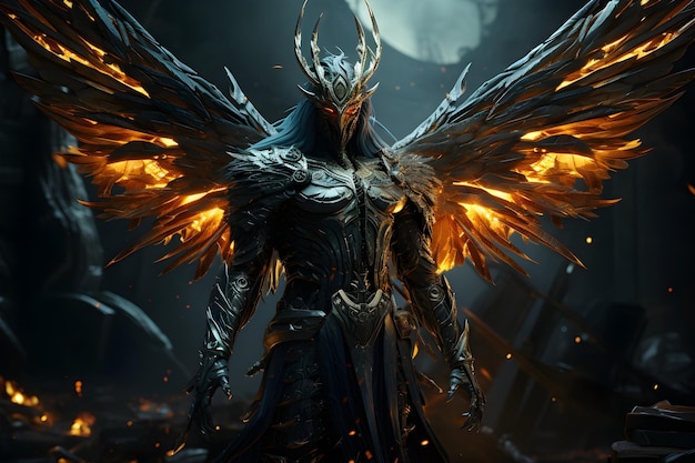 Free Photo 3d render winged angel warrior backgound